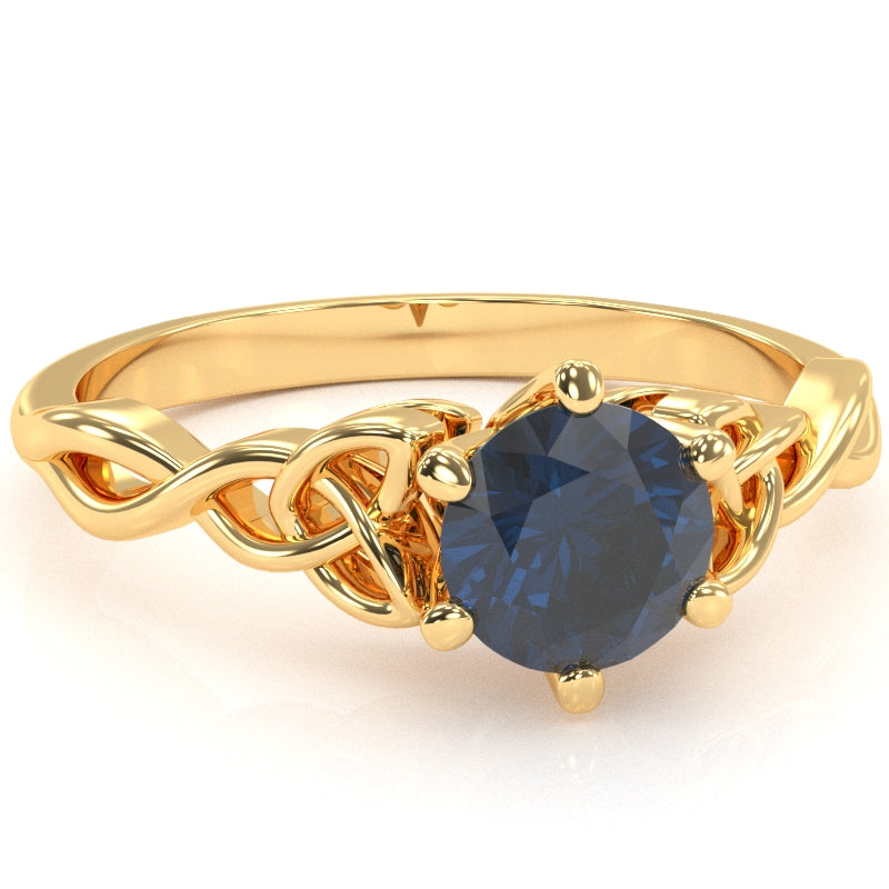 Celtic Trinity Knot Sapphire Engagement Ring In 14k Yellow Gold