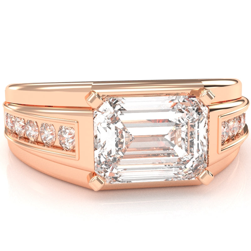 Men's White Topaz Diamond Channel Ring In Solid 14k Rose Gold