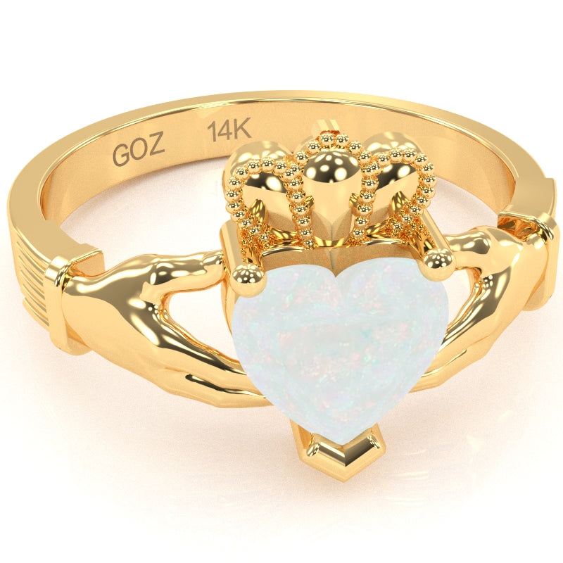 Claddagh Opal Ring In Solid 14k Yellow Gold