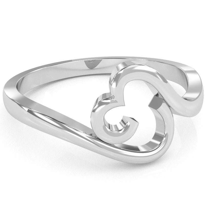 Curly Heart Love Ring In Solid 14k White Gold
