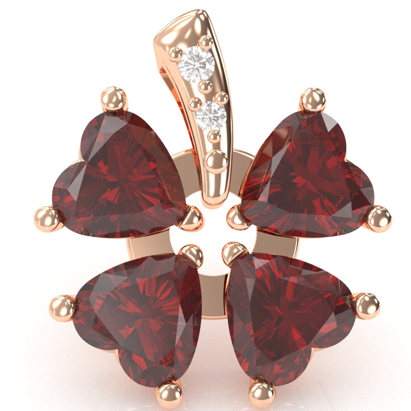 4 Leaf Clover Shamrock Lab-Created Ruby Diamond Pendant In 14k Rose Gold