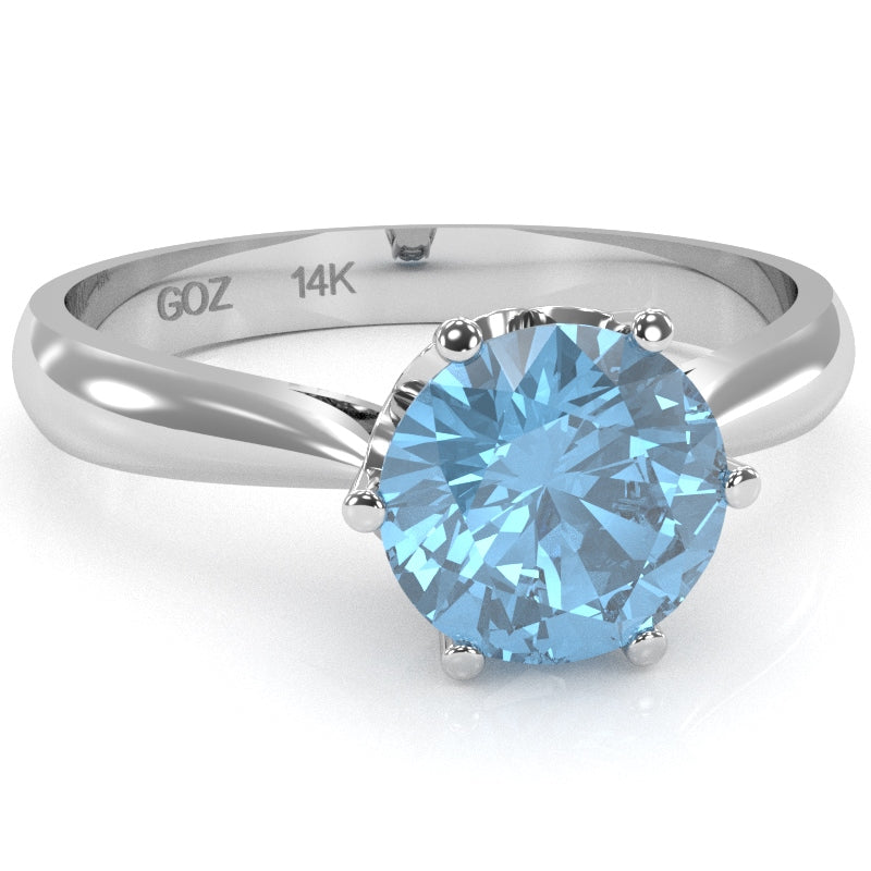 Crown Setting Blue Topaz Engagement Ring In 14k White Gold