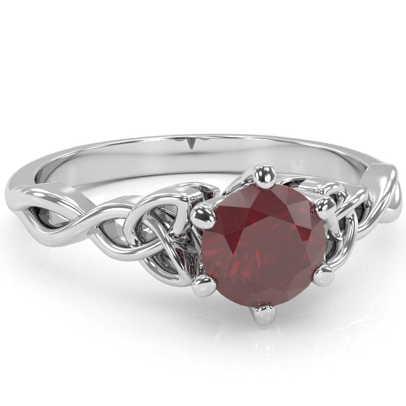 Celtic Trinity Knot Ruby Engagement Ring In 14k White Gold
