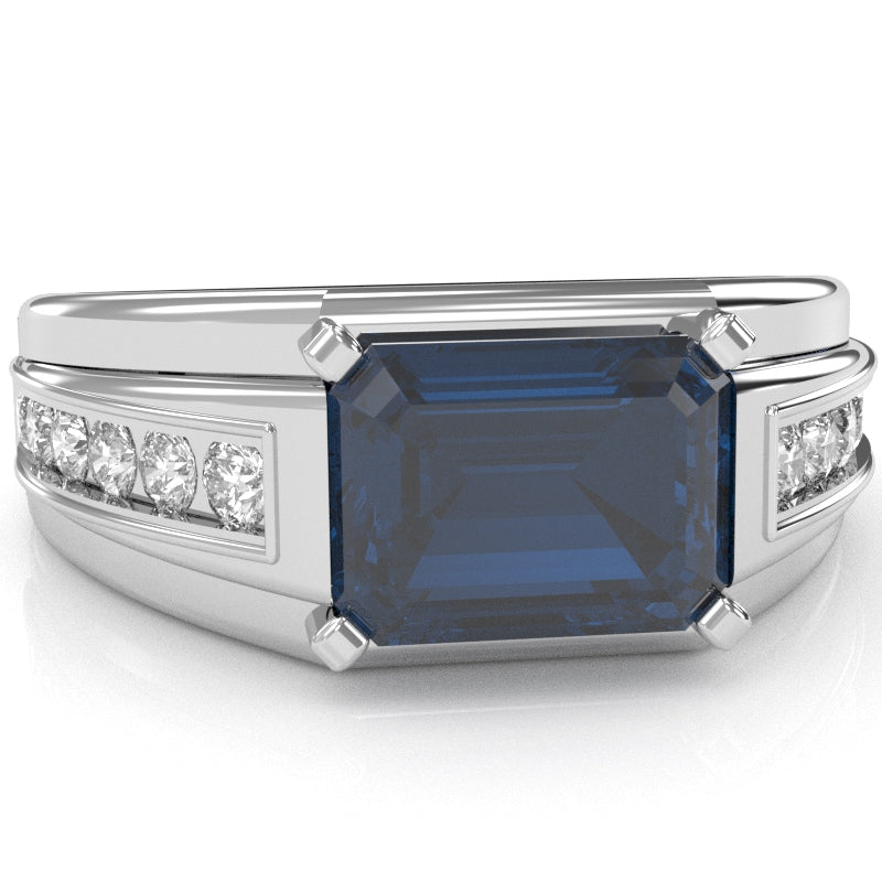 Men's Lab-Created Sapphire Diamond Channel Ring In Solid 14k White Gold