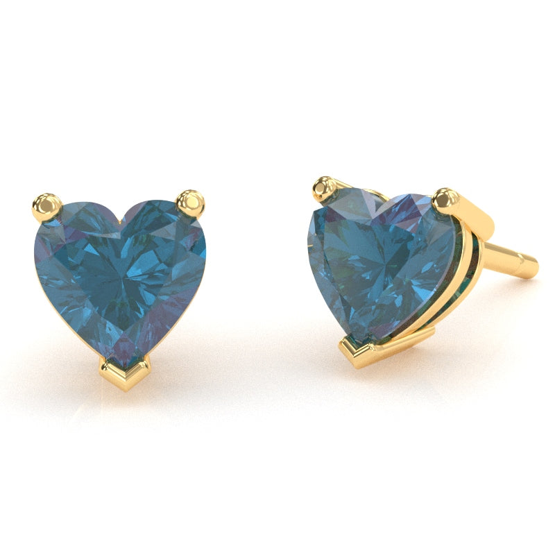 Lab-Created Alexandrite 6mm Heart Stud Earrings in 10k Yellow Gold
