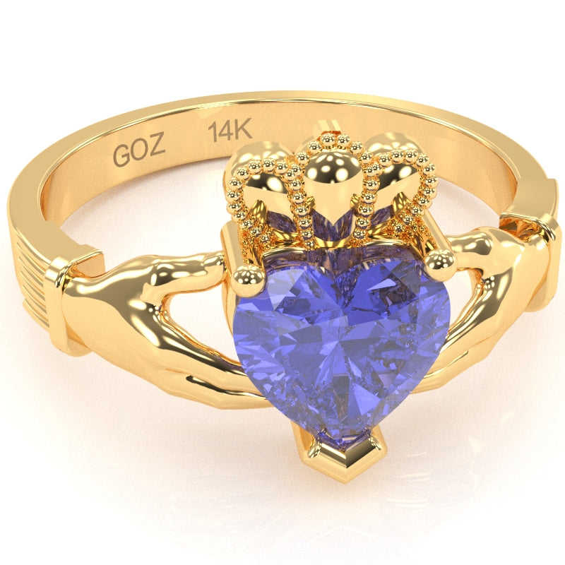 Claddagh Tanzanite Ring In Solid 14k Yellow Gold