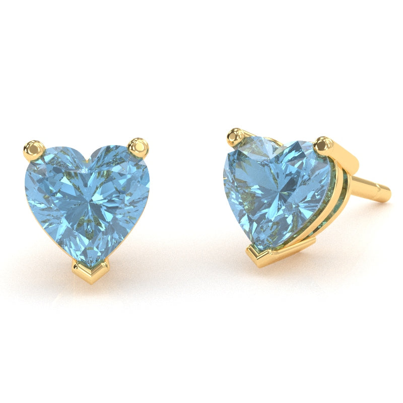 Blue Topaz 6mm Heart Stud Earrings in 10k Yellow Gold