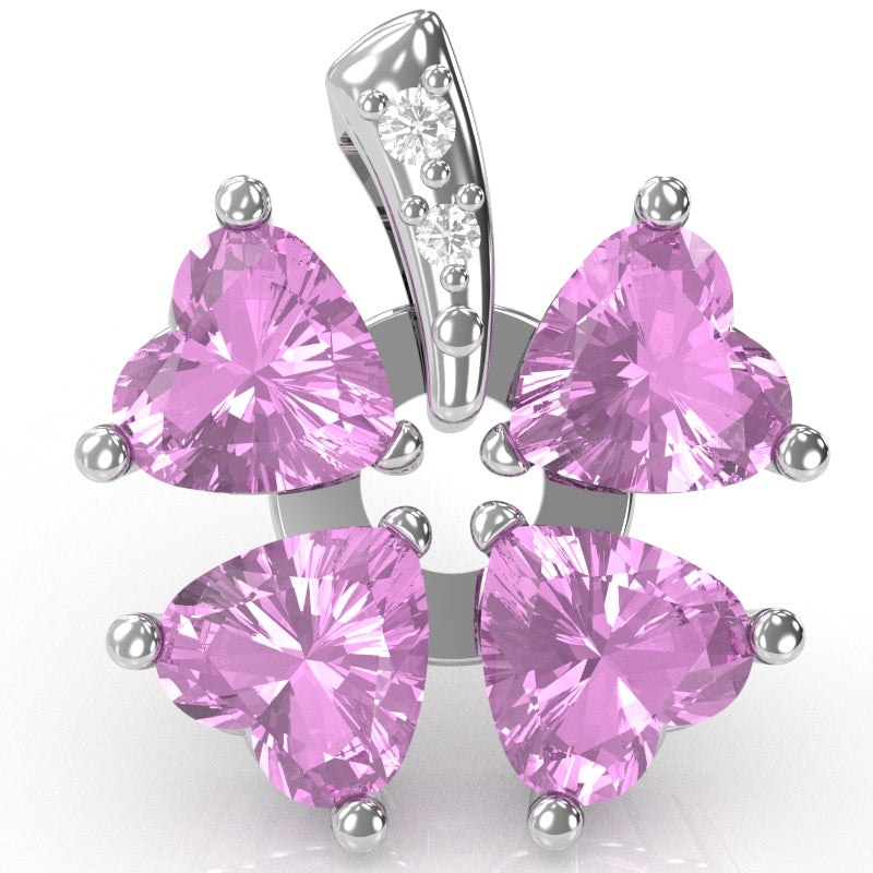 4 Leaf Clover Shamrock Lab-Created Pink Sapphire Diamond Pendant In 14k White Gold
