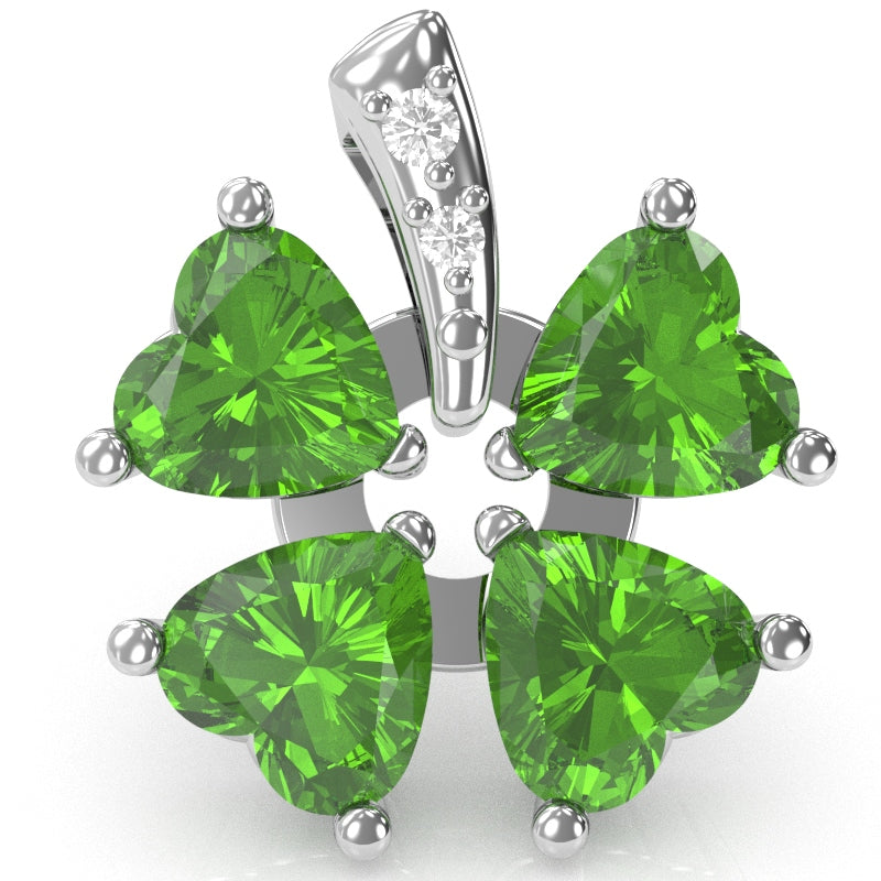 4 Leaf Clover Shamrock Peridot Diamond Pendant In 14k White Gold