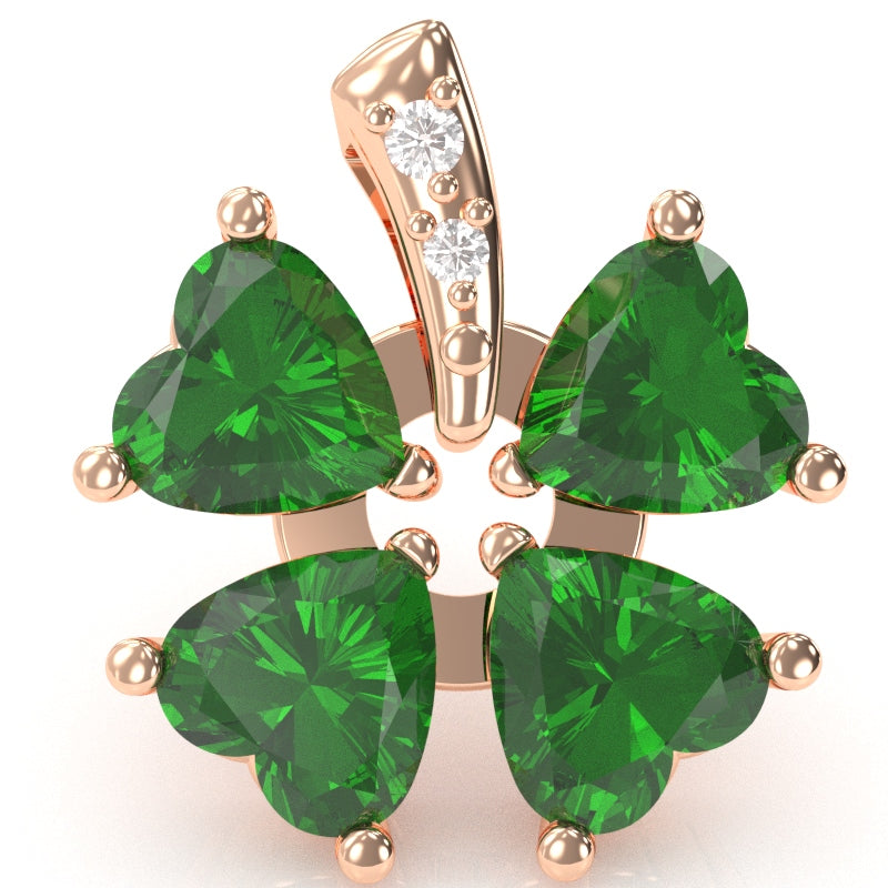 4 Leaf Clover Shamrock Lab-Created Emerald Diamond Pendant In 14k Rose Gold