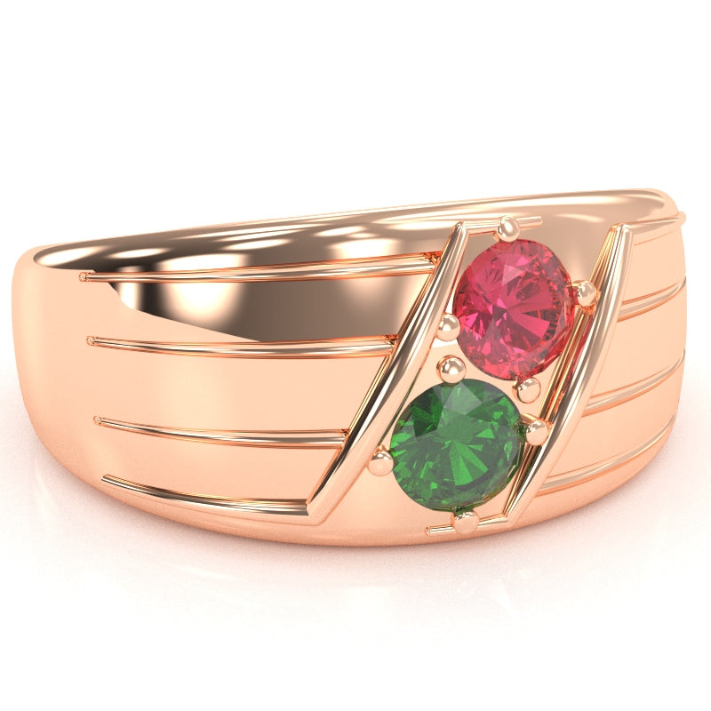 Men's Two Gemstone Birthstone Designer Ring In 14k Rose Gold