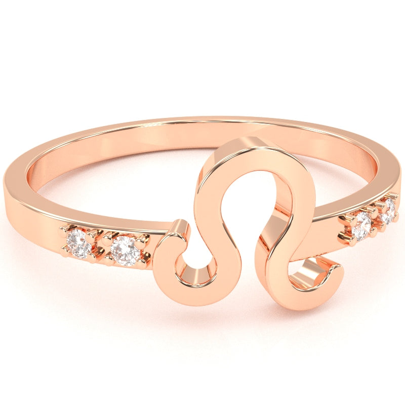 Leo Zodiac Sign Diamond Ring In Solid 10k Rose Gold