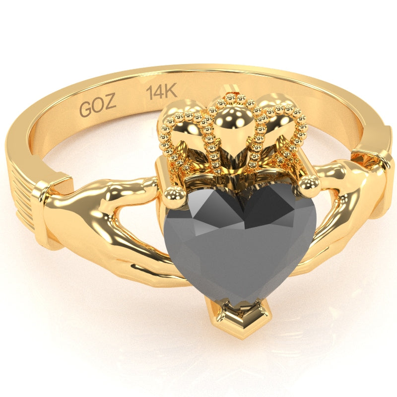 Claddagh Black Onyx Ring In Solid 14k Yellow Gold