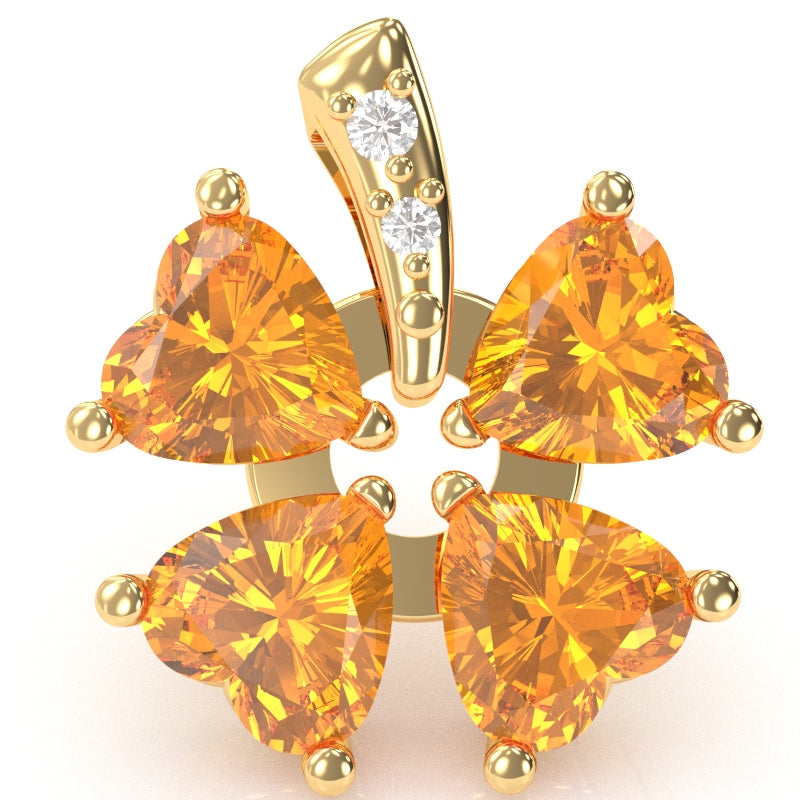 4 Leaf Clover Shamrock Citrine Diamond Pendant In 14k Yellow Gold