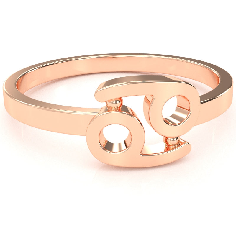 Cancer Zodiac Sign Ring In Solid 14k Rose Gold