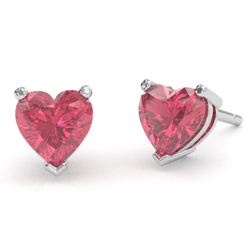 Pink Tourmaline 6mm Heart Stud Earrings in 10k White Gold