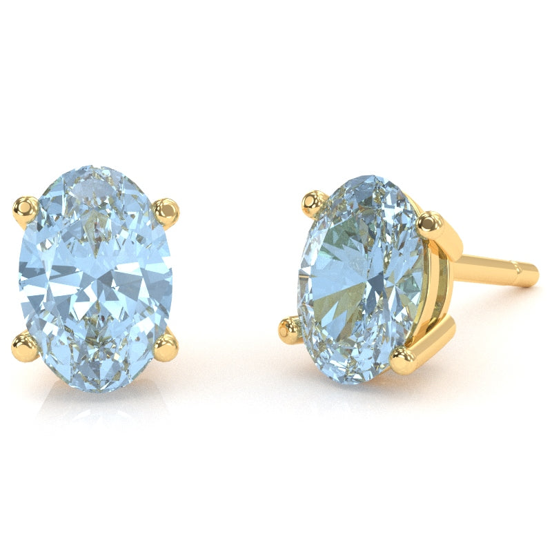 Aquamarine 8x6mm Oval Stud Earrings in 10k Yellow Gold