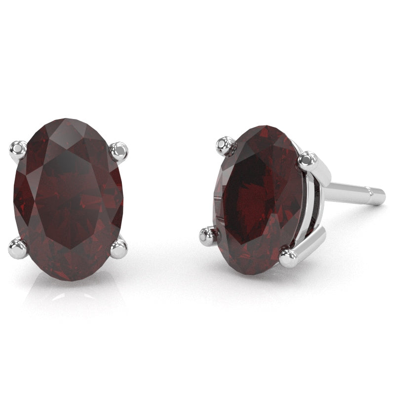 Garnet 8x6mm Oval Stud Earrings in 10k White Gold