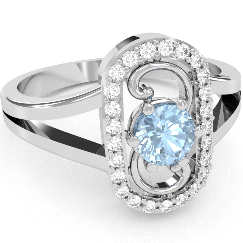Split Band Aquamarine Diamond Cocktail Ring In 14k White Gold