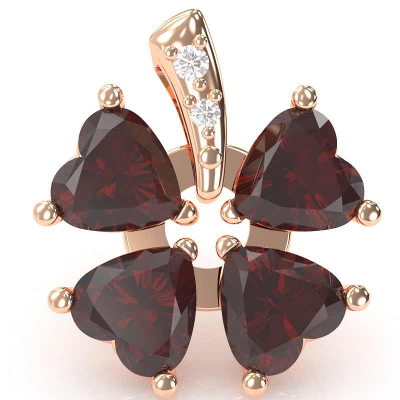 4 Leaf Clover Shamrock Garnet Diamond Pendant In 14k Rose Gold