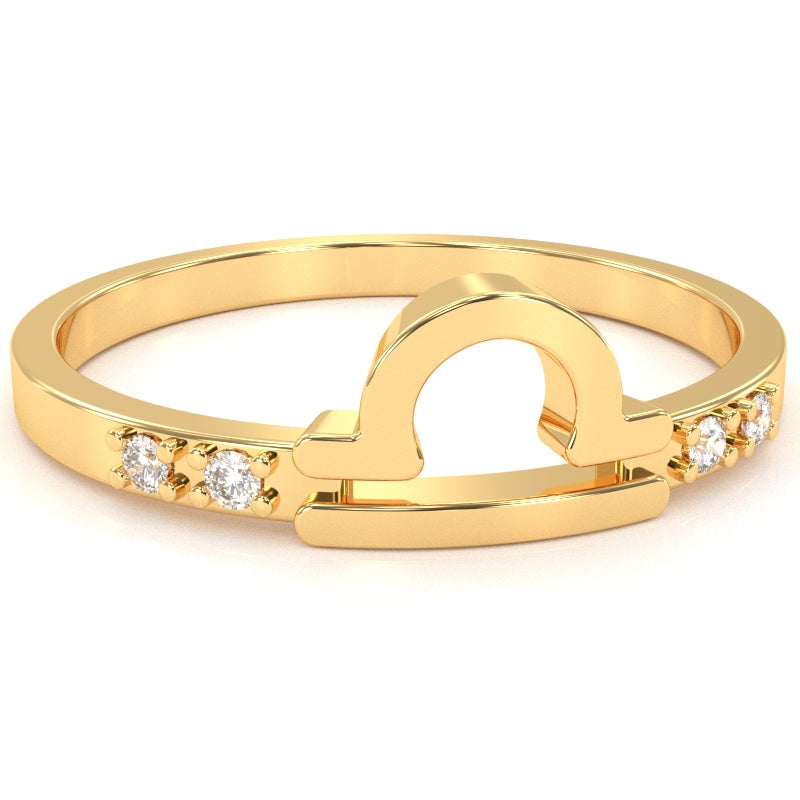 Libra Zodiac Sign Diamond Ring In Solid 14k Yellow Gold