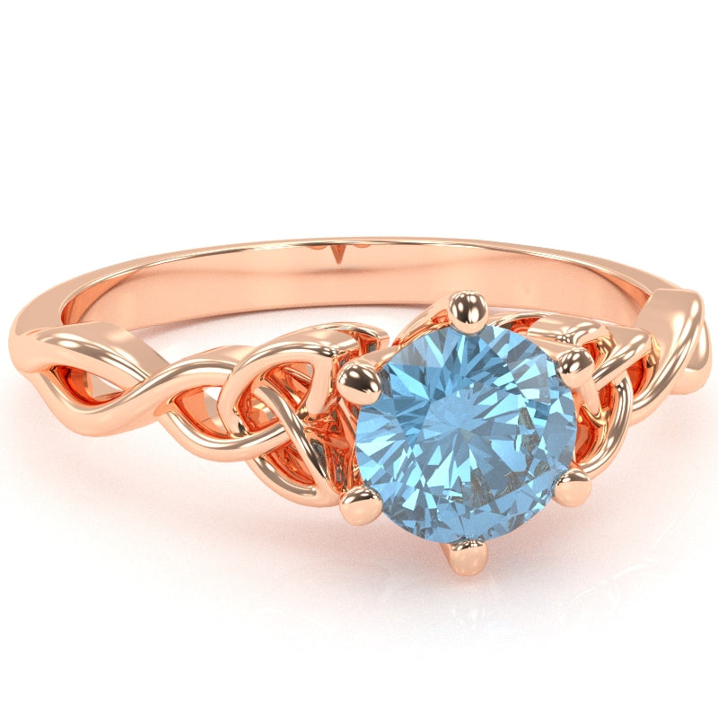 Celtic Trinity Knot Blue Topaz Engagement Ring In 14k Rose Gold