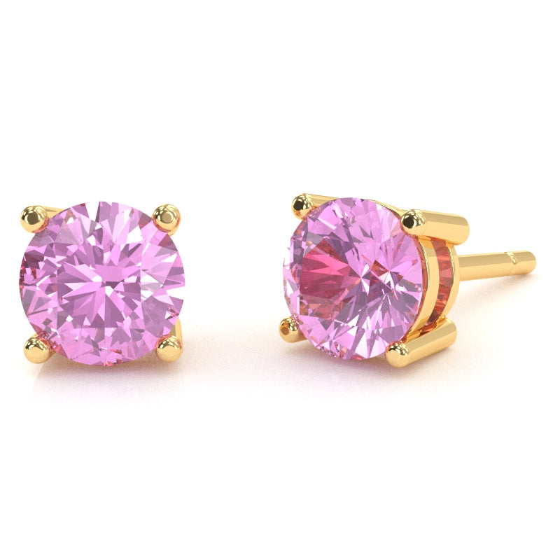 Lab-Created Pink Sapphire 5mm Round Stud Earrings in 10k Yellow Gold