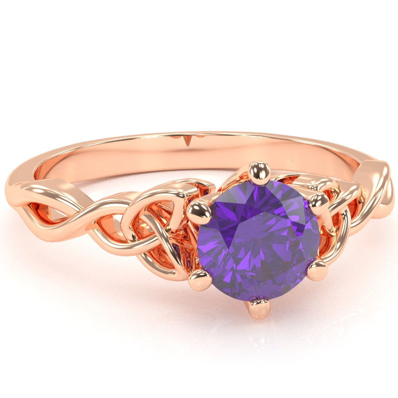 Celtic Trinity Knot Amethyst Engagement Ring In 14k Rose Gold