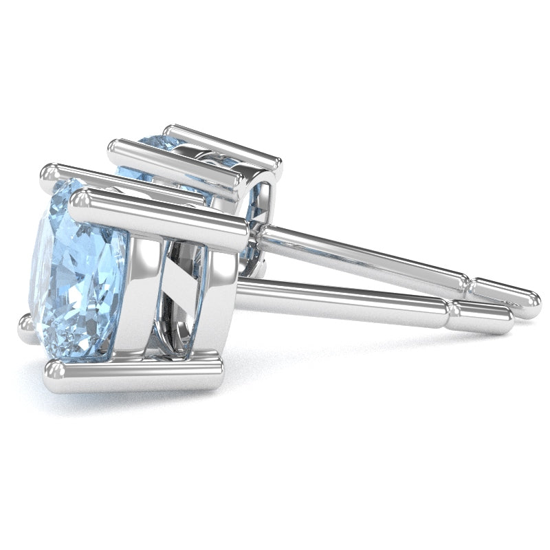 Aquamarine 6mm Cushion Stud Earrings in 10k White Gold