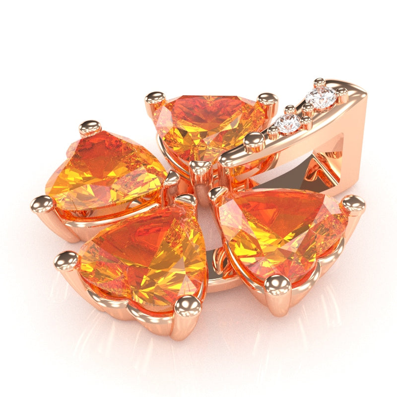 4 Leaf Clover Shamrock Citrine Diamond Pendant In 14k Rose Gold