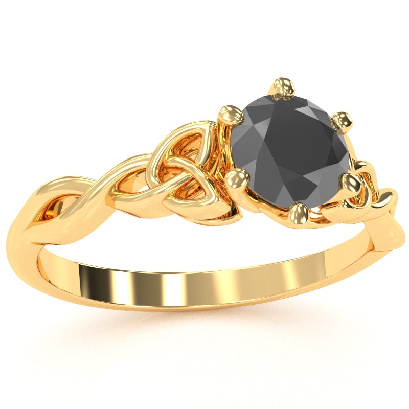 Celtic Trinity Knot Black Onyx Engagement Ring In 14k Yellow Gold