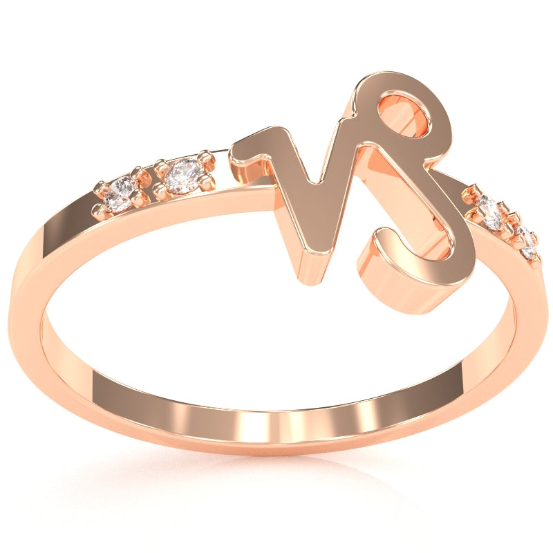 Capricorn Zodiac Sign Diamond Ring In Solid 14k Rose Gold