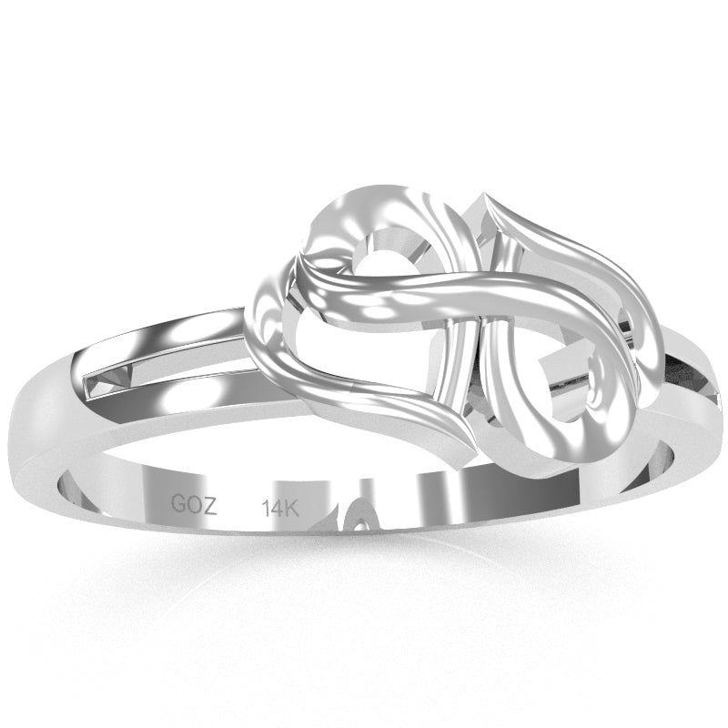 Split Shank Infinity Loop 2 Hearts Love Ring In Solid 14k White Gold