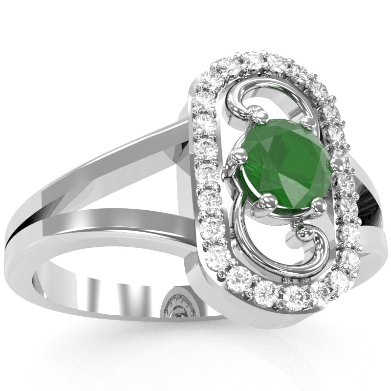 Split Band Emerald Diamond Cocktail Ring In 14k White Gold
