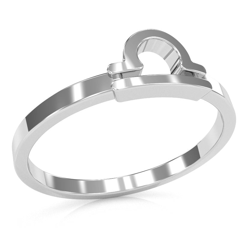 Libra Zodiac Sign Ring In Solid 14k White Gold
