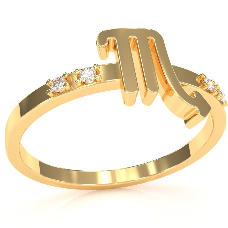 Scorpio Zodiac Sign Diamond Ring In Solid 10k Yellow Gold