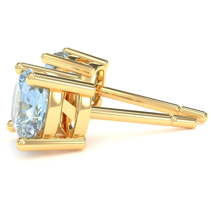 Aquamarine 6mm Cushion Stud Earrings in 10k Yellow Gold