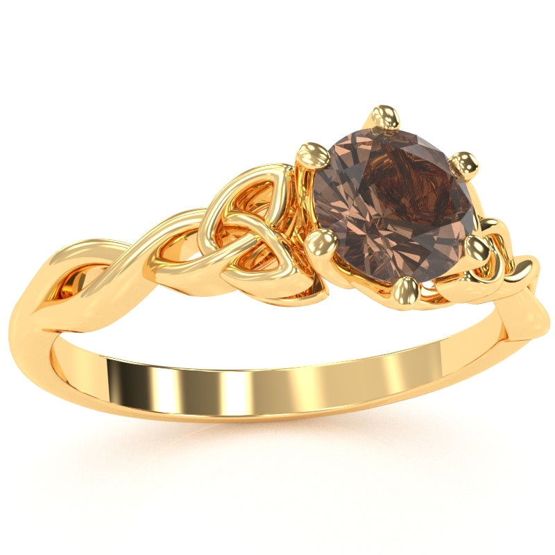 Celtic Trinity Knot Smoky Quartz Engagement Ring In 14k Yellow Gold
