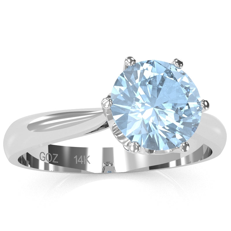 Crown Setting Aquamarine Engagement Ring In 14k White Gold