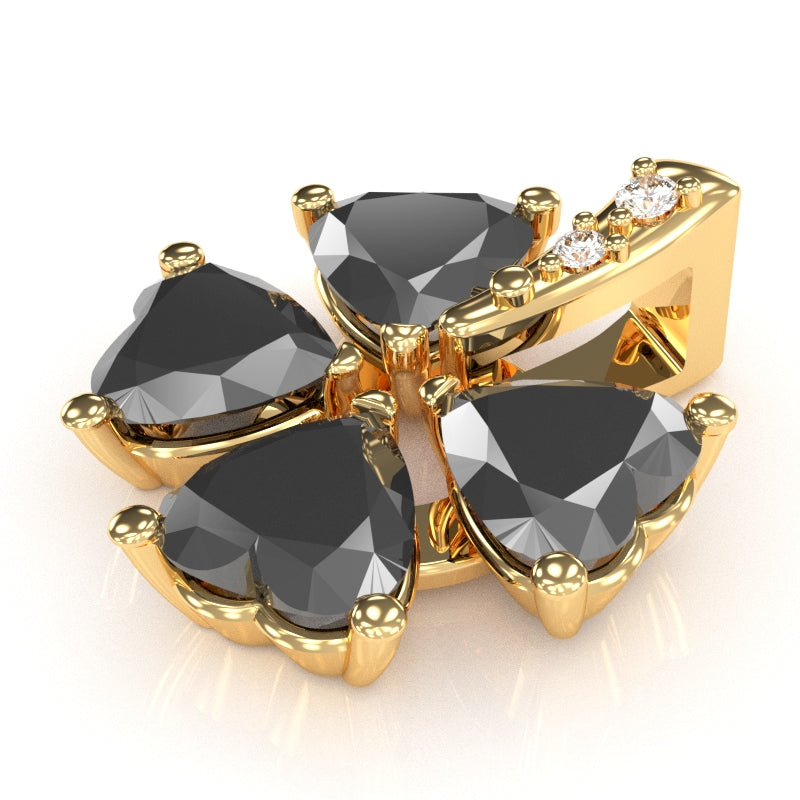 4 Leaf Clover Shamrock Black Onyx Diamond Pendant In 14k Yellow Gold