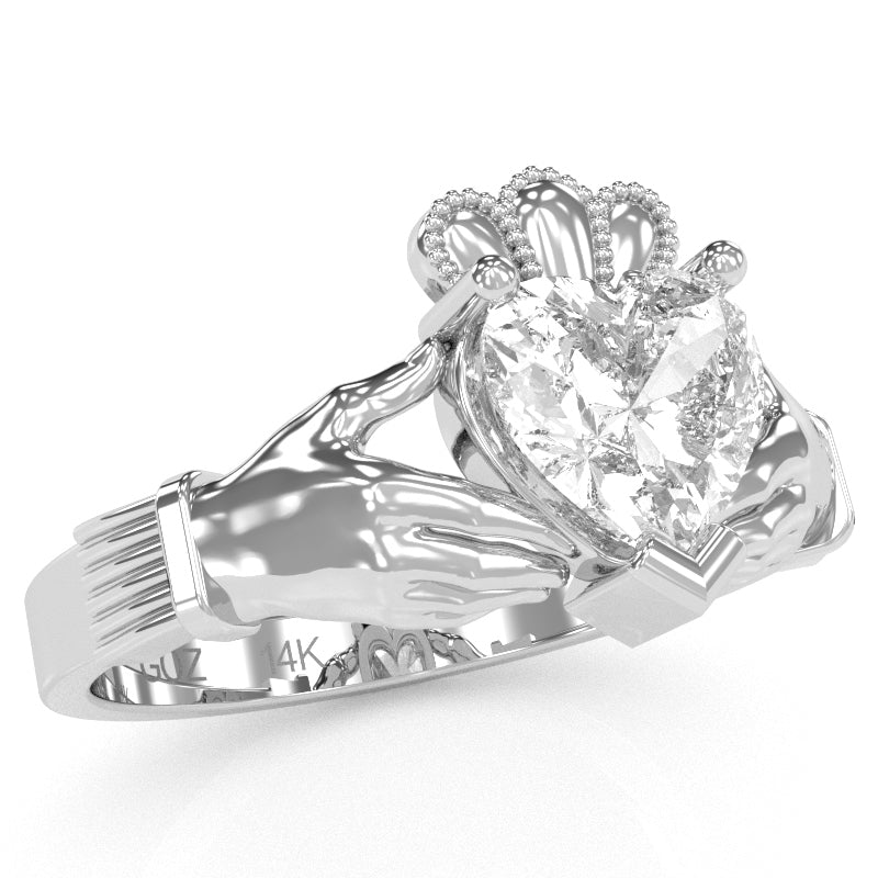 Claddagh White Topaz Ring In Solid 14k White Gold