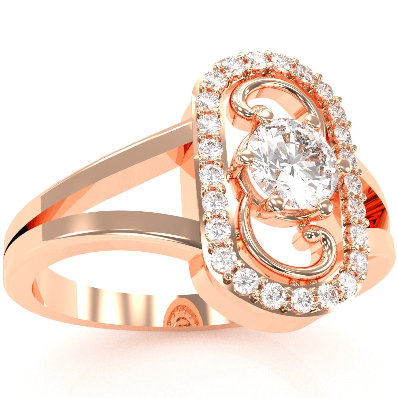 Split Band White Topaz Diamond Cocktail Ring In 14k Rose Gold