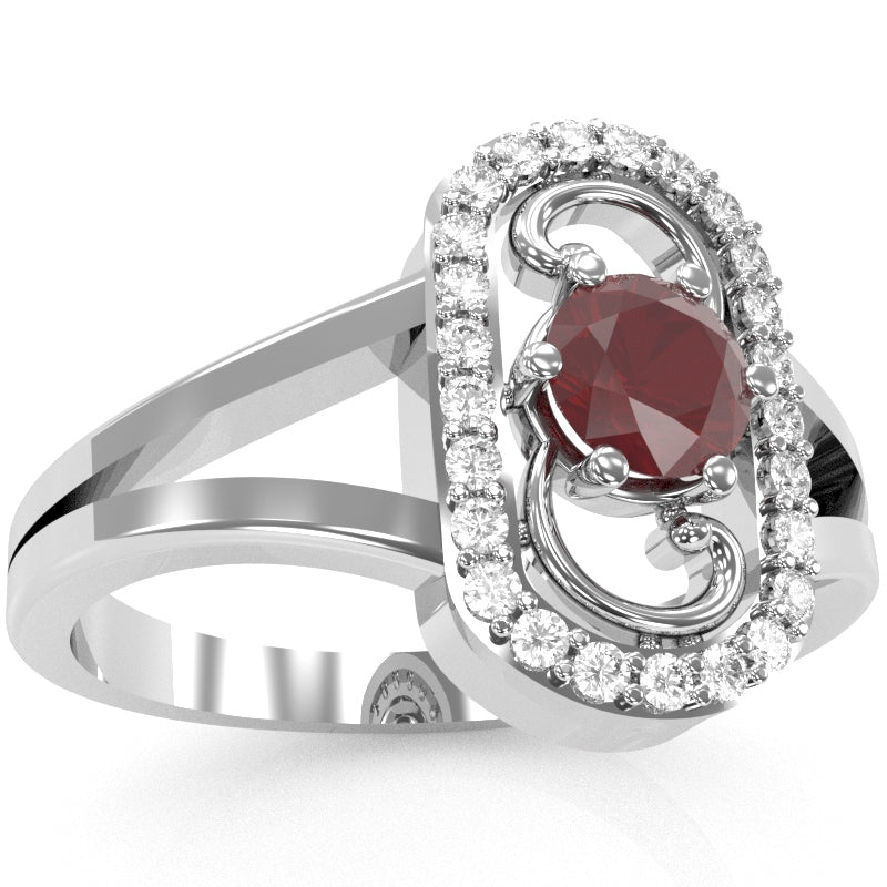 Split Band Ruby Diamond Cocktail Ring In 14k White Gold