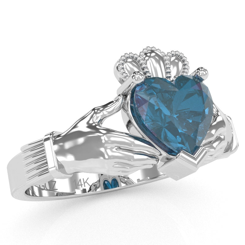 Claddagh Lab-Created Alexandrite Ring In Solid 14k White Gold