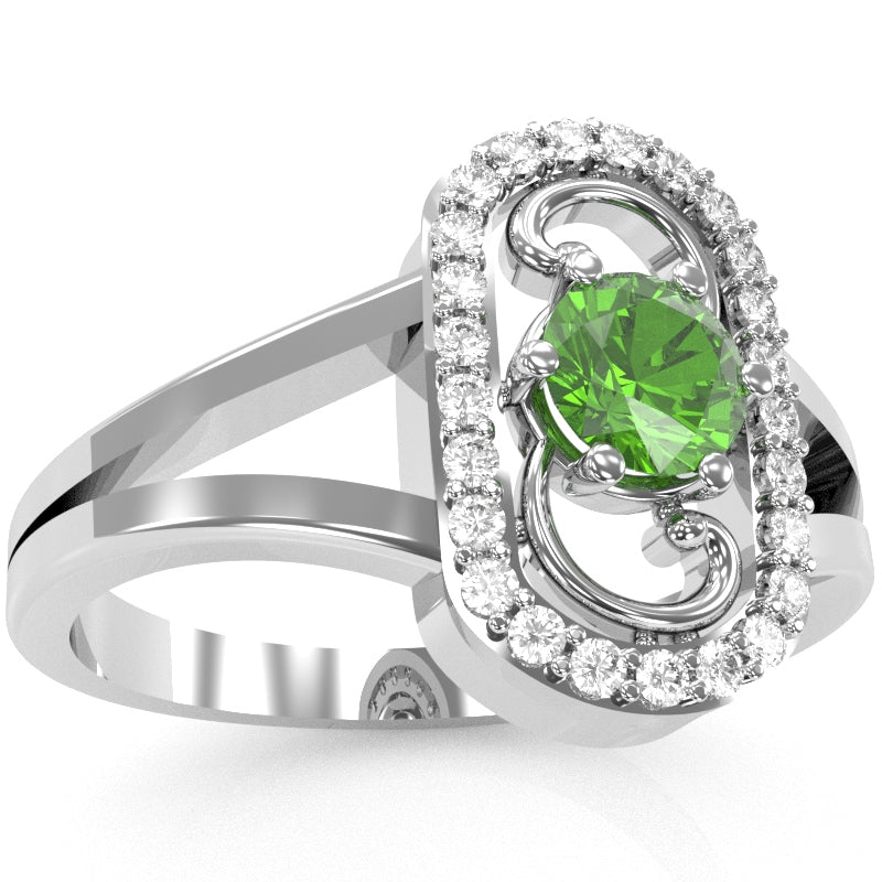 Split Band Peridot Diamond Cocktail Ring In 14k White Gold