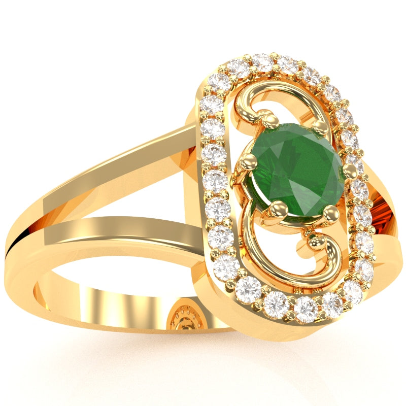 Split Band Emerald Diamond Cocktail Ring In 14k Yellow Gold