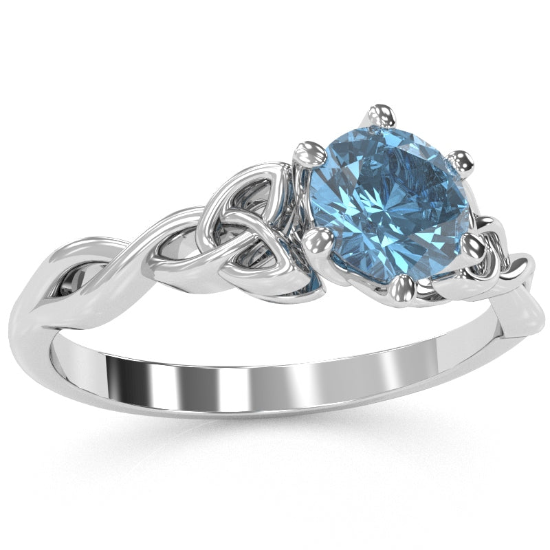 Celtic Trinity Knot Blue Topaz Engagement Ring In 14k White Gold