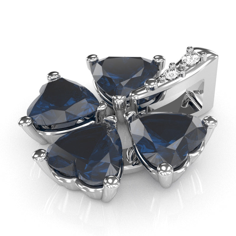 4 Leaf Clover Shamrock Lab-Created Sapphire Diamond Pendant In 14k White Gold