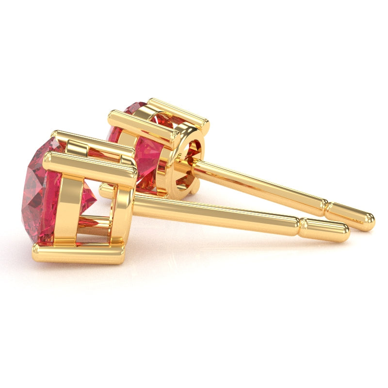Pink Tourmaline 5mm Round Stud Earrings in 10k Yellow Gold