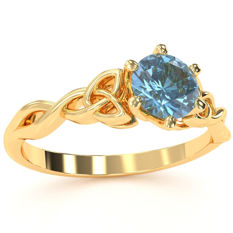 Celtic Trinity Knot Blue Topaz Engagement Ring In 14k Yellow Gold